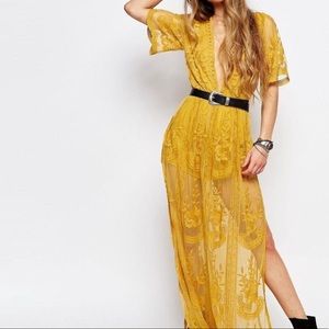 Yellow Honey Punch Lace Maxi Romper/Dress